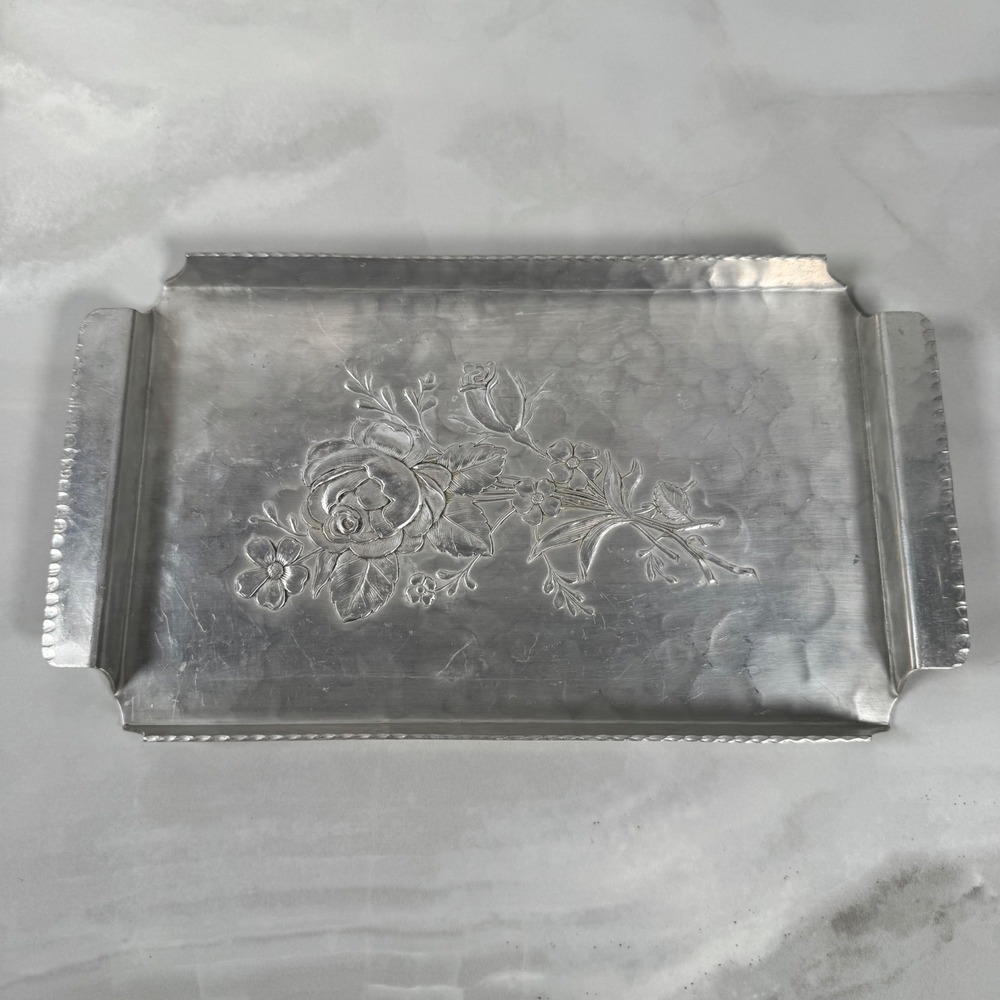 Everlast Metal Hand Forged Small Aluminum Tray Floral Cottagecore Vanity Serving
